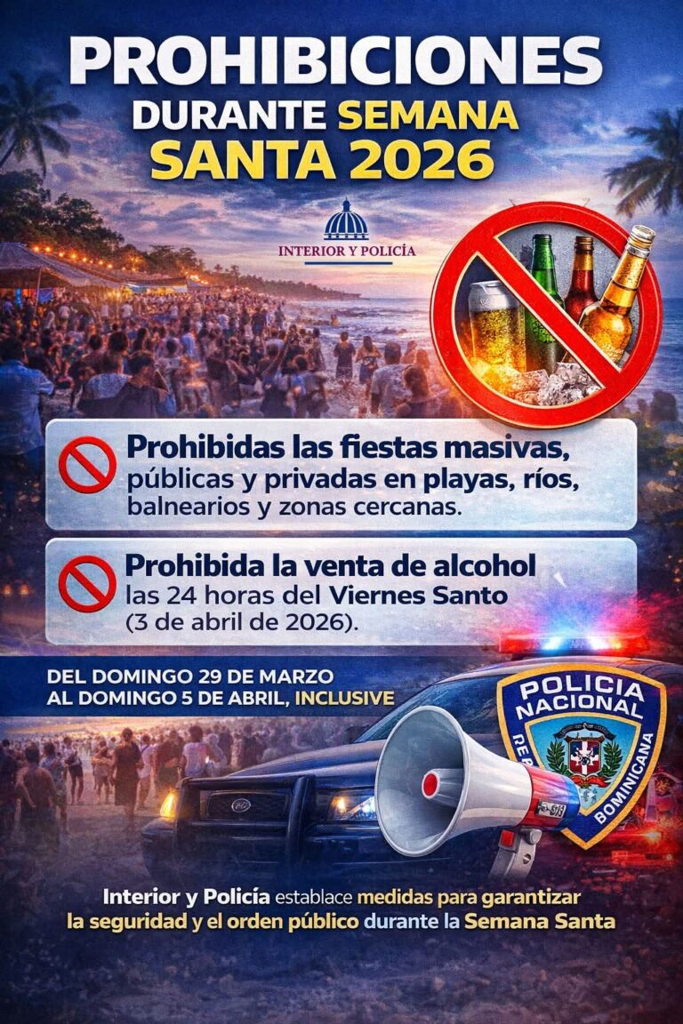 Interior y Policía prohíbe fiestas masivas y venta de alcohol en Viernes Santo durante Semana Santa 2026