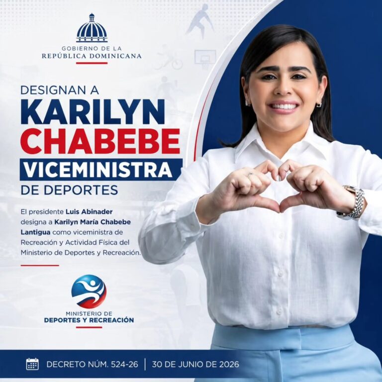Presidente Abinader designa a Karilyn María Chabebe Lantigua como viceministra de Recreación y Actividad Física